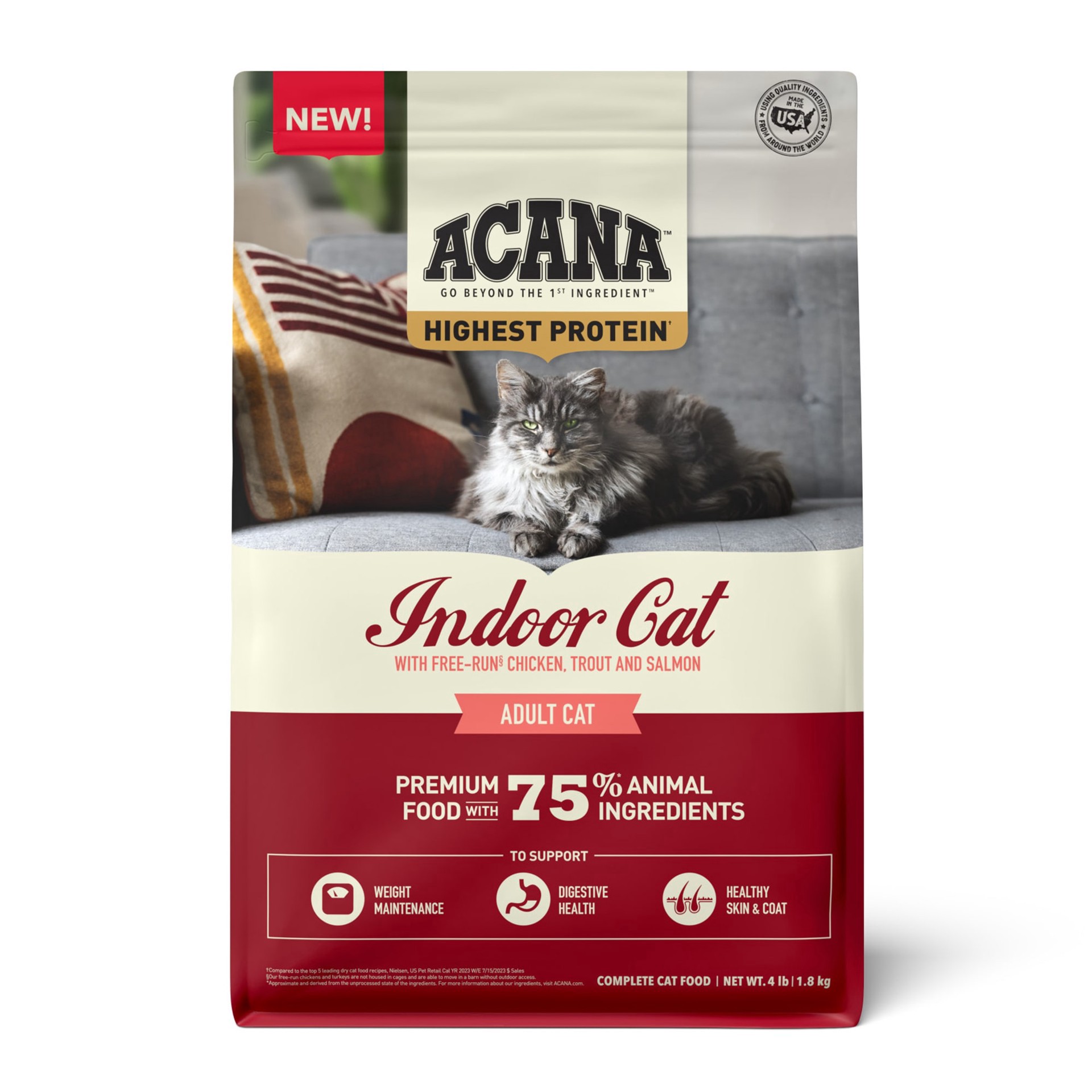 slide 1 of 1, ACANA Highest Protein Indoor Chicken, Trout and Salmon Adult Dry Cat Food, 4 lbs., 1 ct