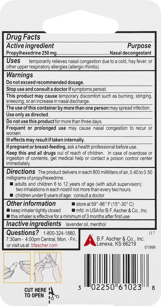 slide 3 of 9, Benzedrex Nasal Decongestant Inhaler With Medicated Vapors, 1 ct