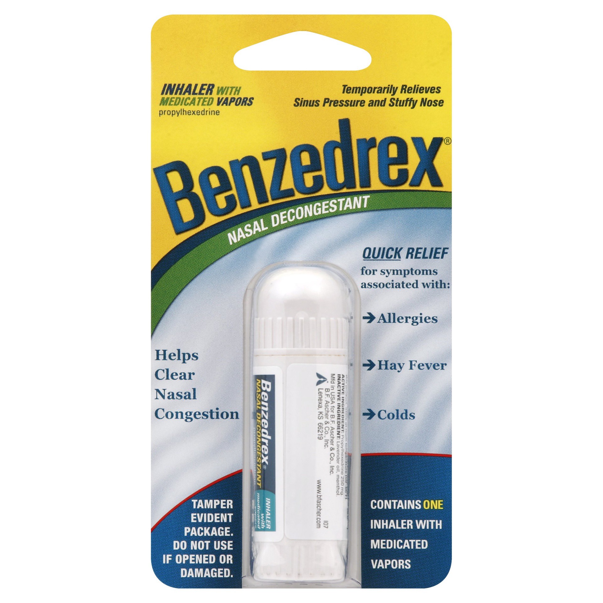 slide 1 of 9, Benzedrex Nasal Decongestant Inhaler With Medicated Vapors, 1 ct