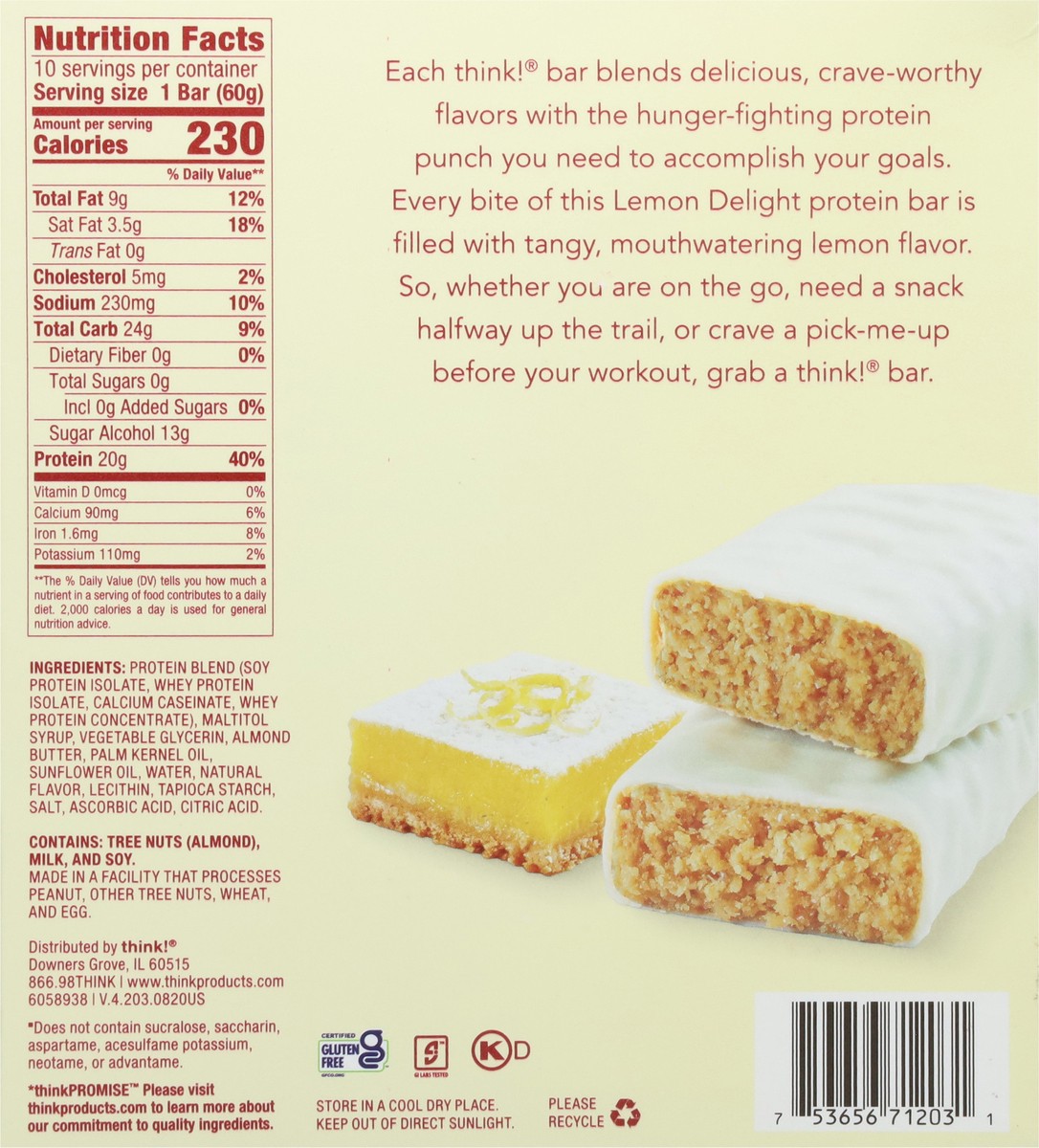 slide 10 of 12, think! Lemon Delight High Protein Bars 10 - 2.1 oz Bars, 10 ct; 2.1 oz