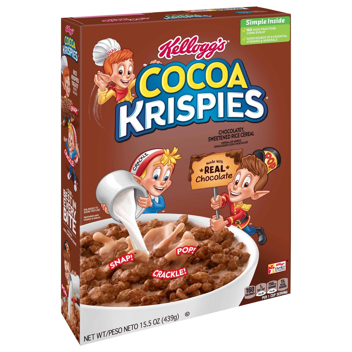 slide 7 of 8, Cocoa Krispies Breakfast Cereal, Kids Snacks, Family Breakfast, Chocolatey Flavor, 15.5oz Box, 1 Box, 15.5 oz
