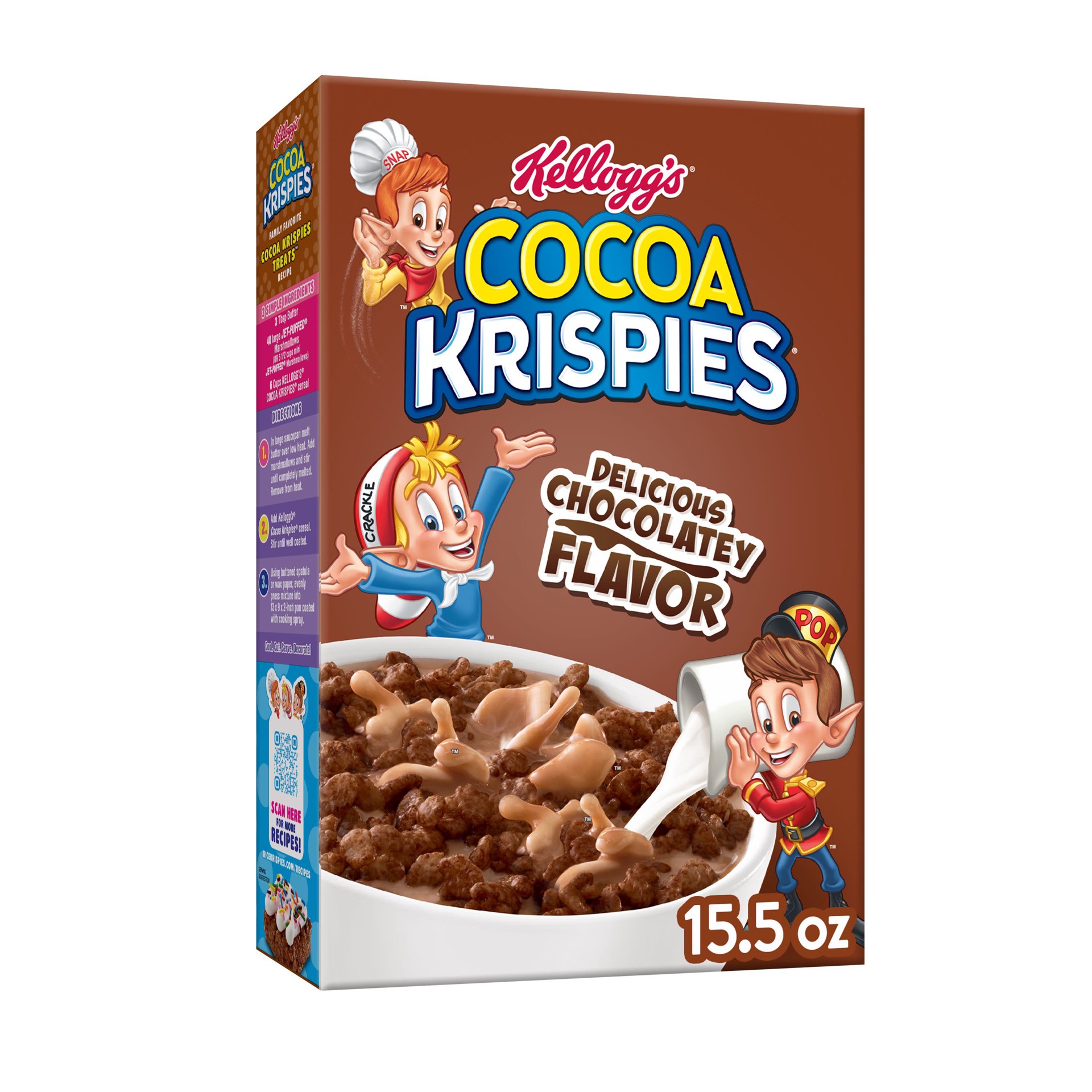 slide 1 of 8, Cocoa Krispies Breakfast Cereal, Kids Snacks, Family Breakfast, Chocolatey Flavor, 15.5oz Box, 1 Box, 15.5 oz