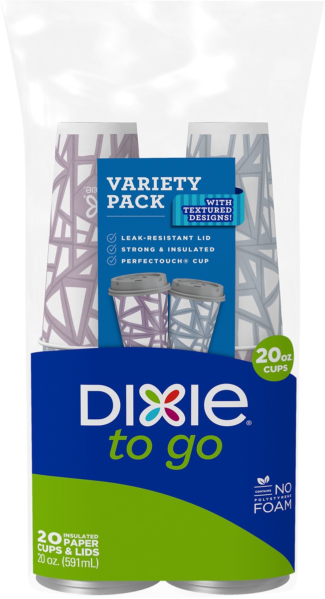 slide 3 of 3, Dixie To Go 20 Oz Paper Cups And Lids, 20 Count, 20 ct