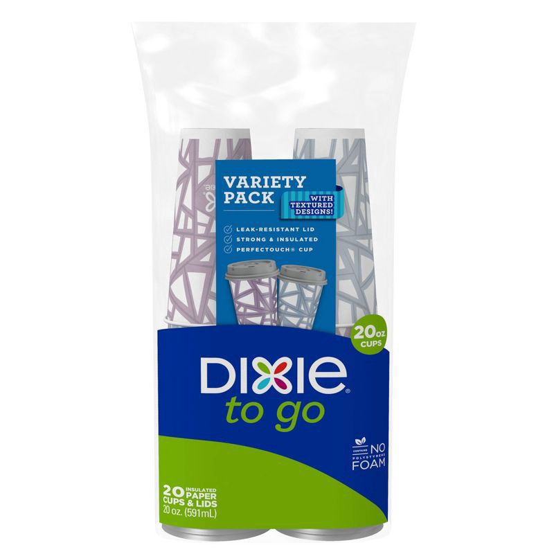 slide 1 of 3, Dixie To Go 20 Oz Paper Cups And Lids, 20 Count, 20 ct