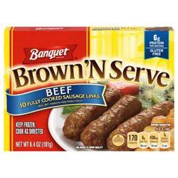 Banquet Brown ‘N Serve Fully Cooked Beef Sausage Links, Frozen Meat, 10 Count, 6.4 OZ