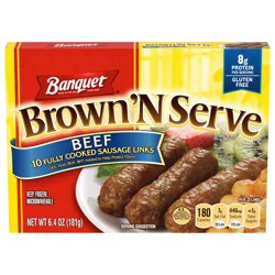 Banquet Brown ‘N Serve Fully Cooked Beef Sausage Links, Frozen Meat, 10 Count, 6.4 OZ