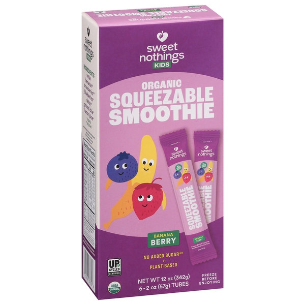 slide 1 of 1, Sweet Nothings Kids Organic Banana Berry Squeezable Smoothies 6 - 2 oz Tubes, 6 ct