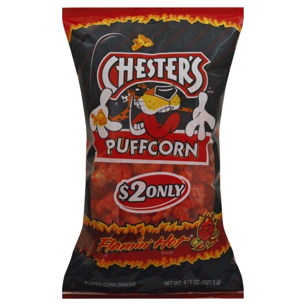 slide 1 of 3, Chester's Puffcorn Flamin' Hot Puffed Corn Snacks, 4.5 oz