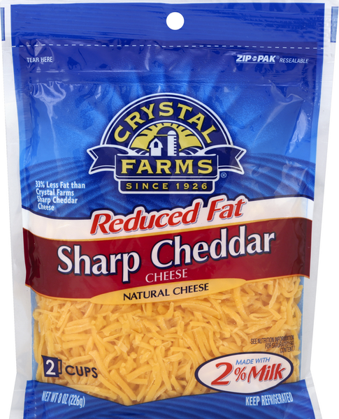 slide 1 of 1, Crystal Farms Shredded Reduced Fat Sharp Cheddar Cheese, 8 oz
