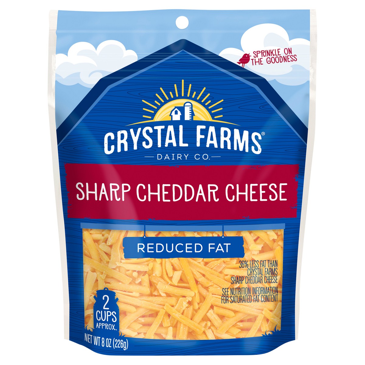 slide 1 of 1, Crystal Farms Shredded Reduced Fat Sharp Cheddar Cheese, 8 oz