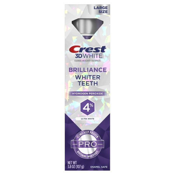 slide 8 of 25, Crest 3D White Brilliance Pro Ultra White Teeth Whitening Toothpaste, 3.8 oz, Anticavity Fluoride Toothpaste, 4% Hydrogen Peroxide, Active Whitening Protection, 3.8 oz