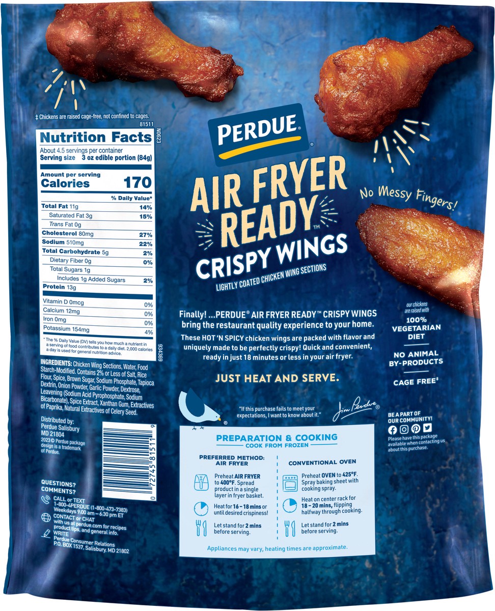 slide 4 of 6, PERDUE AIR FRYER READY™ Hot 'N Spicy Crispy Chicken Wings, 22 oz., 22 oz