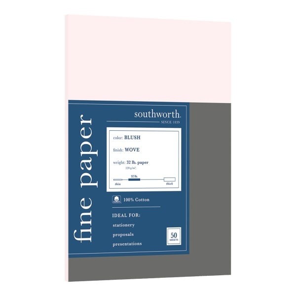 slide 1 of 2, Southworth 100% Cotton Business Paper, Letter Paper Size, 32 Lb, Blush, Pack Of 50 Sheets, 50 ct