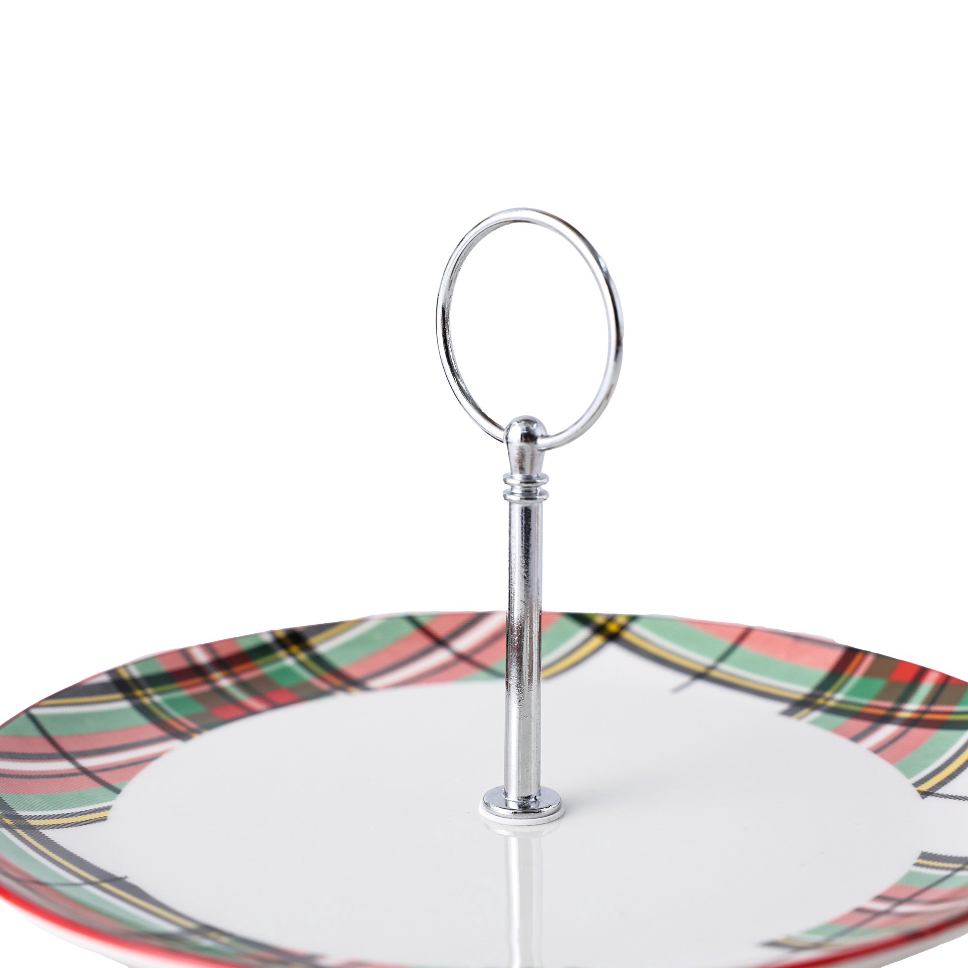 slide 4 of 4, 9.25" Christmas Plaid 2-Tier Ceramic Tray By Ashland, 9.25 in