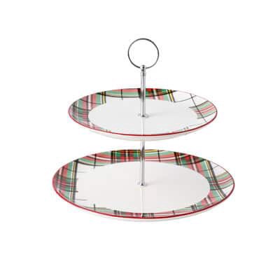slide 1 of 4, 9.25" Christmas Plaid 2-Tier Ceramic Tray By Ashland, 9.25 in