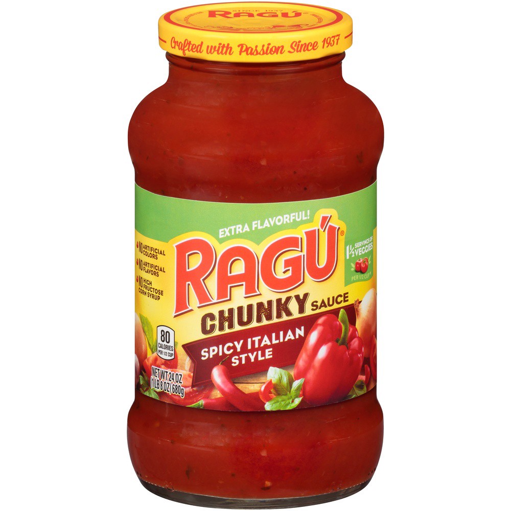 slide 1 of 7, Ragu Spicy Italian Style Sauce, 24 oz