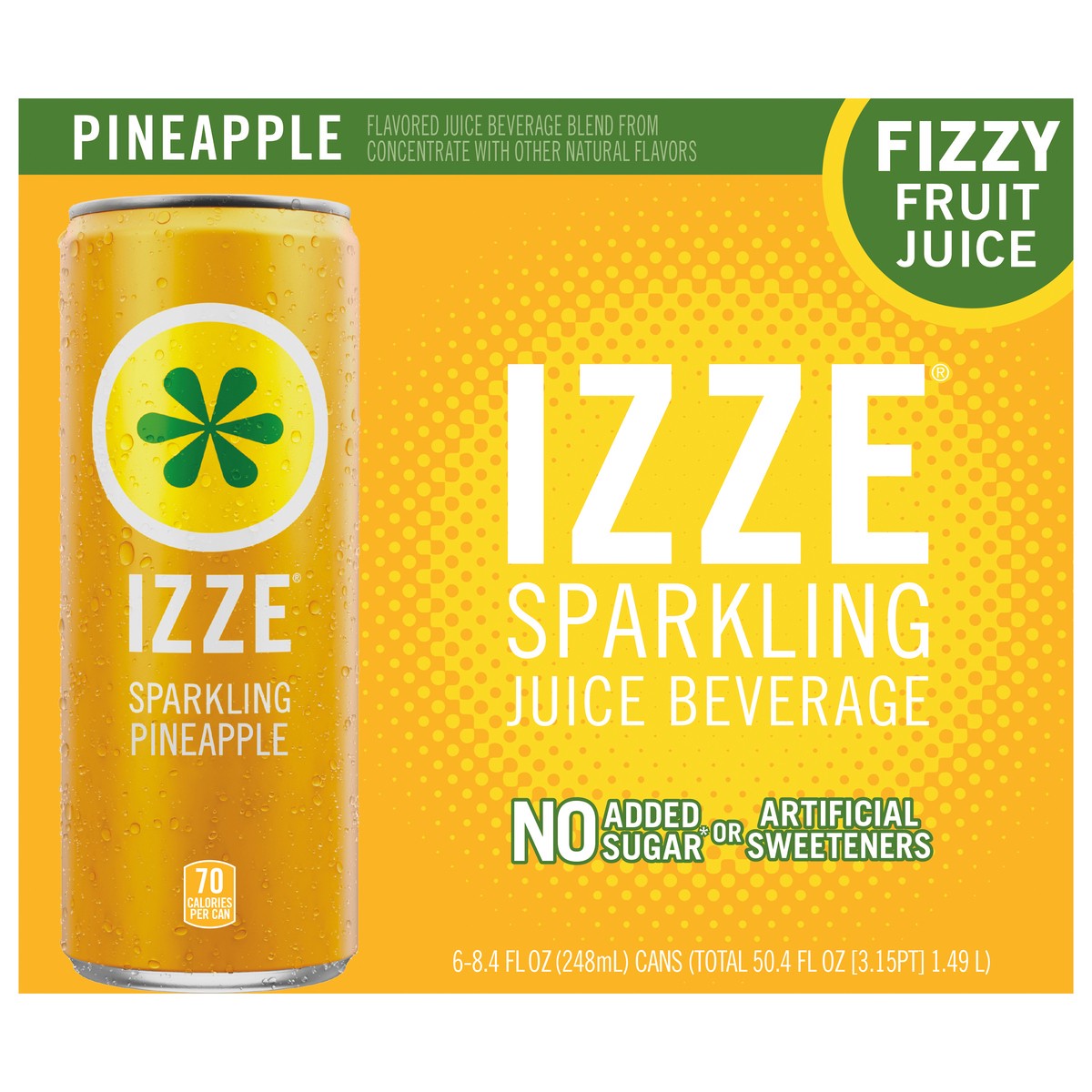 slide 1 of 13, IZZE Sparkling Juice Beverage Blend, Pineapple, 8.4 Fl Oz, 6 Count, 6 ct; 8.4 fl oz