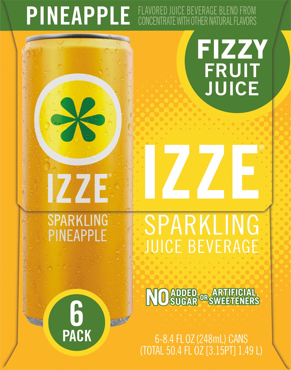slide 5 of 13, IZZE Sparkling Juice Beverage Blend, Pineapple, 8.4 Fl Oz, 6 Count, 6 ct; 8.4 fl oz
