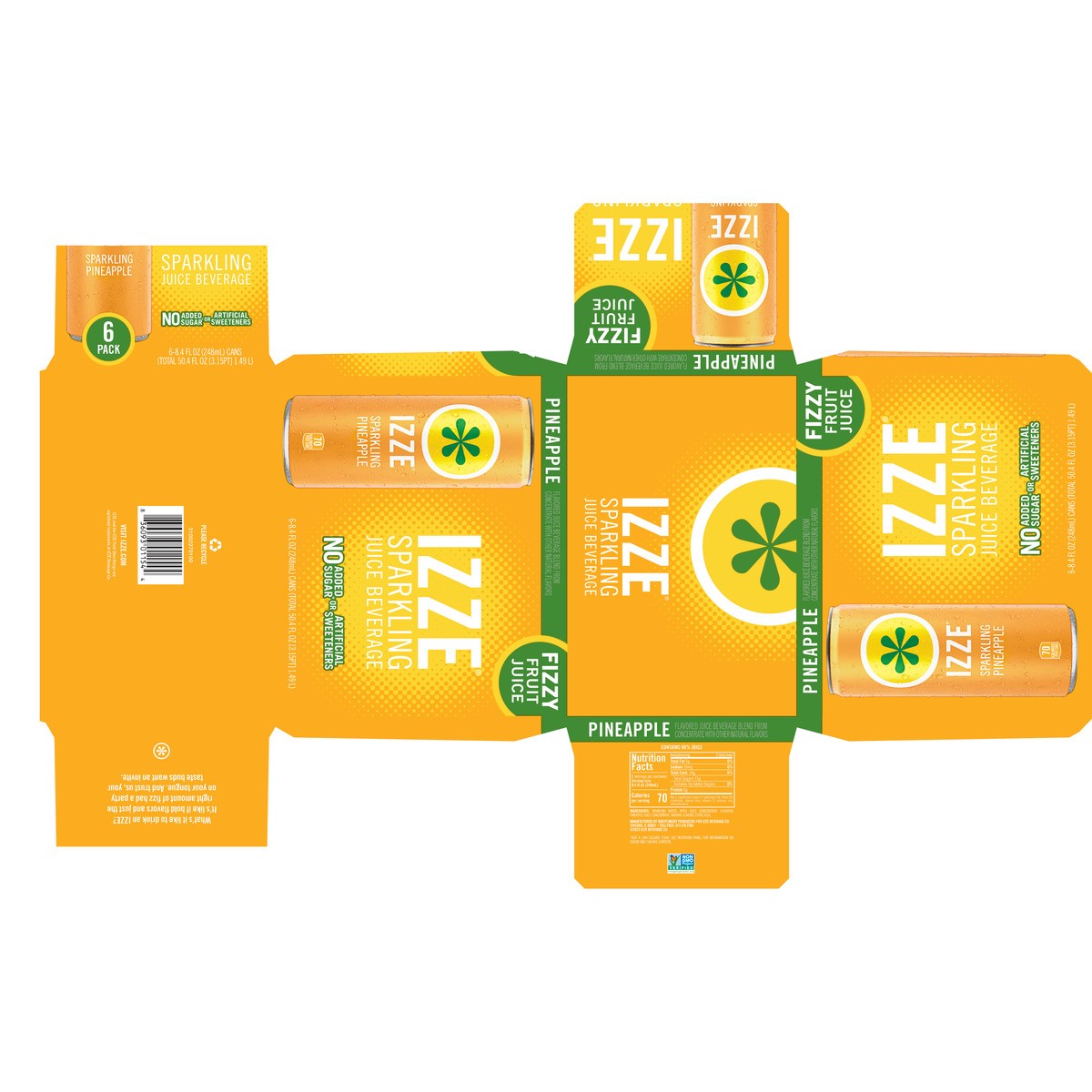 slide 8 of 13, IZZE Sparkling Juice Beverage Blend, Pineapple, 8.4 Fl Oz, 6 Count, 6 ct; 8.4 fl oz