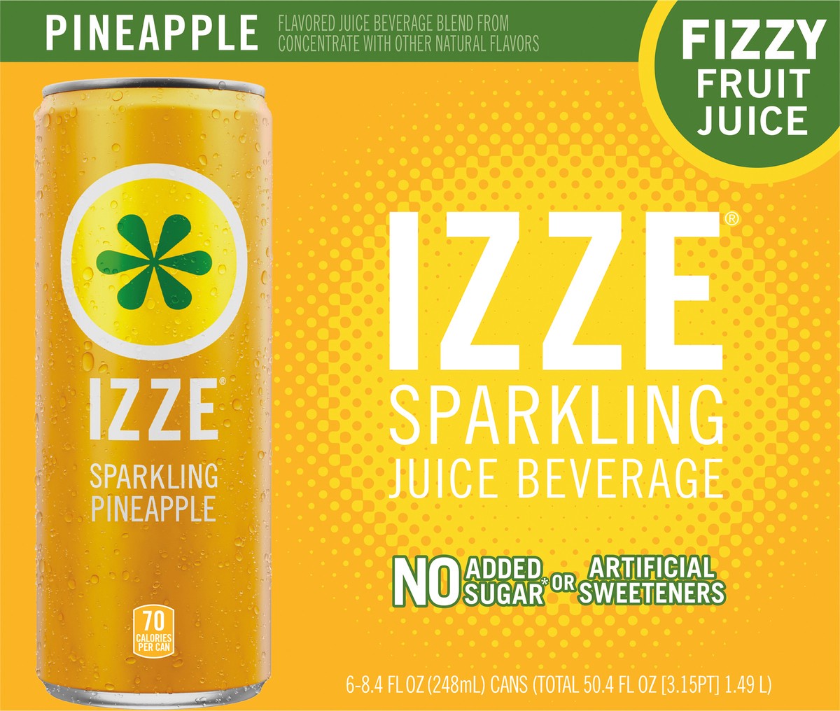 slide 2 of 13, IZZE Sparkling Juice Beverage Blend, Pineapple, 8.4 Fl Oz, 6 Count, 6 ct; 8.4 fl oz