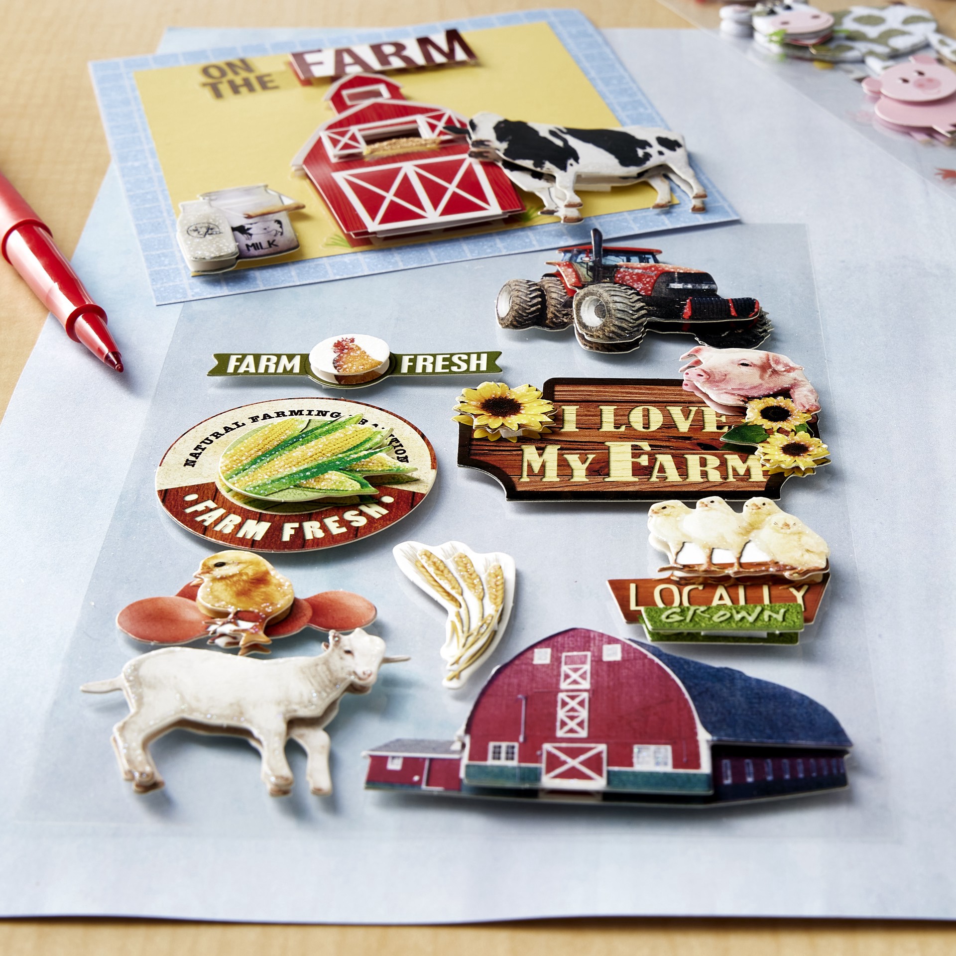 slide 3 of 3, I Love My Farm Dimensional Stickers By Recollections, 1 ct