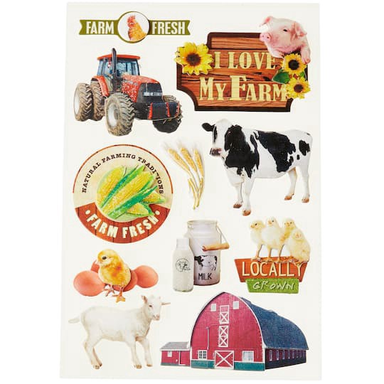 slide 1 of 3, I Love My Farm Dimensional Stickers By Recollections, 1 ct