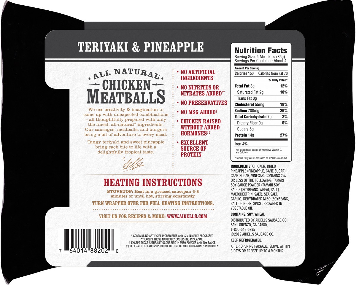 slide 2 of 3, Aidells Chicken Meatballs, Teriyaki & Pineapple, 12 oz., 12 oz