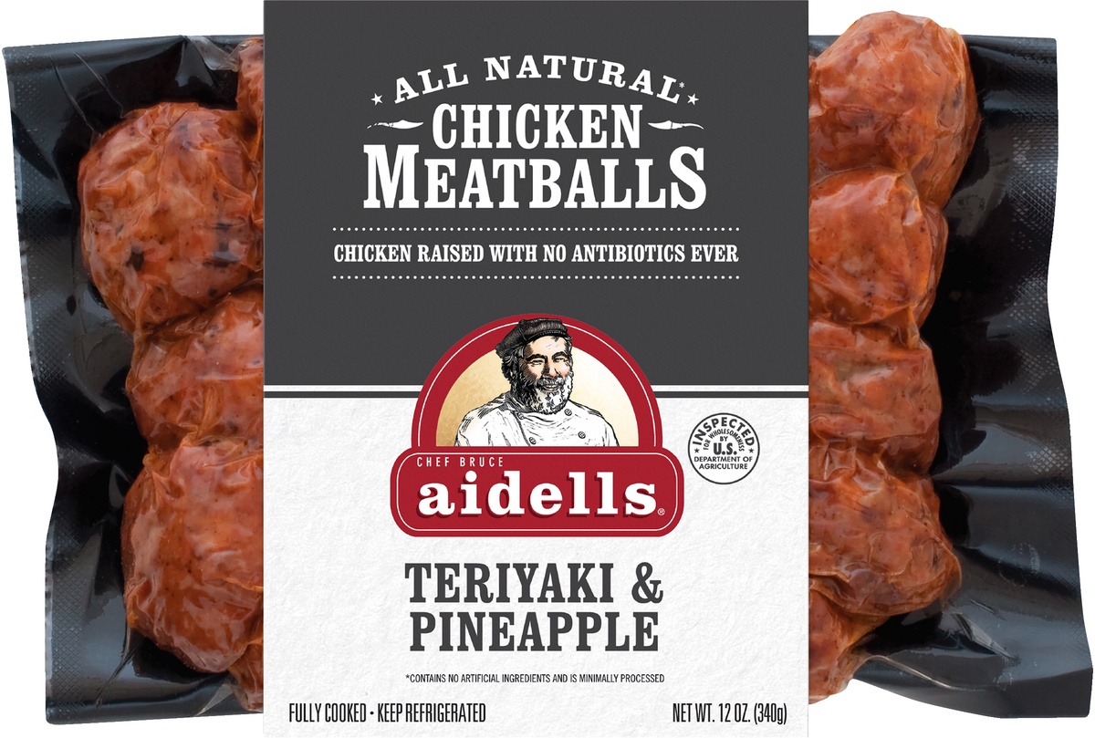 slide 4 of 5, Aidells Teriyaki & Pineapple Chicken Meatballs, 12 oz