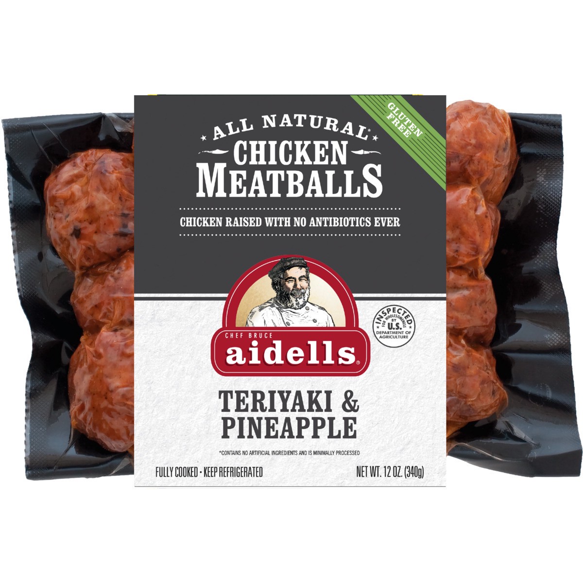 slide 1 of 3, Aidells Chicken Meatballs, Teriyaki & Pineapple, 12 oz., 12 oz