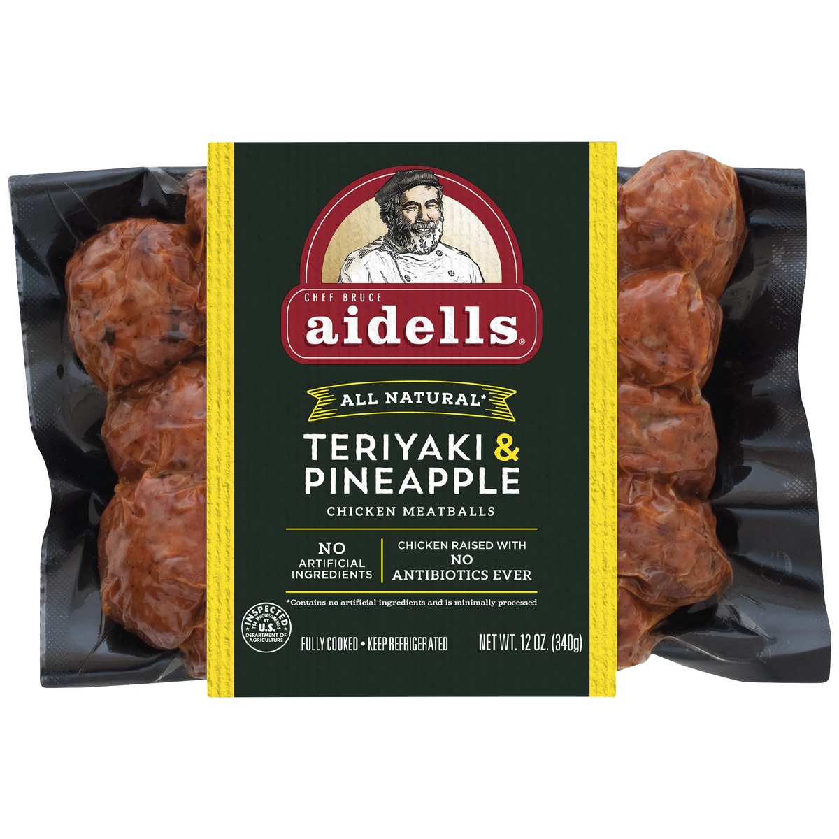 slide 1 of 4, Aidells Teriyaki & Pineapple Chicken Meatballs, 12 oz