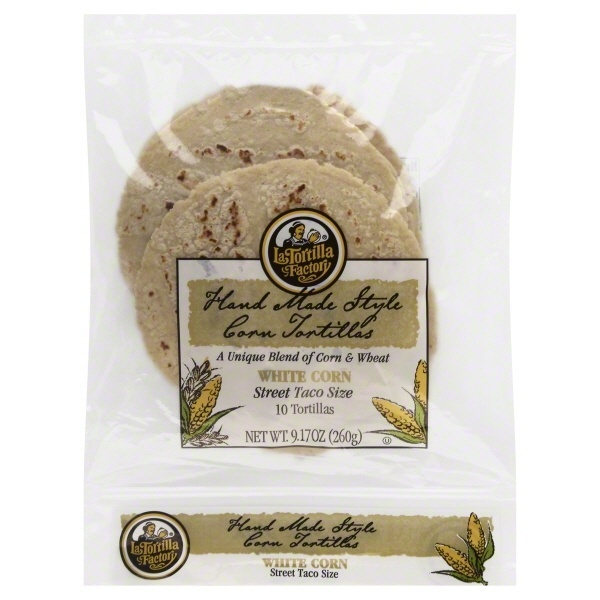 slide 1 of 1, La Tortilla Factory White Corn & Wheat Handmade Style Street Taco Tortillas, 10 ct; 9.17 oz