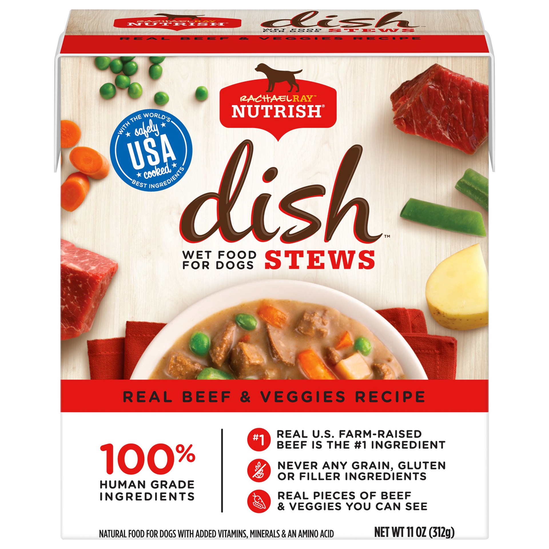 slide 1 of 5, Rachael Ray Nutrish DISH Stews Natural Grain Free Wet Dog Food, Real Beef & Veggies, 11 oz, 11 oz