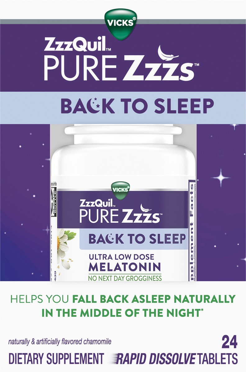 slide 2 of 2, ZzzQuil Melatonin, Back To Sleep, Tablets, 24 ct