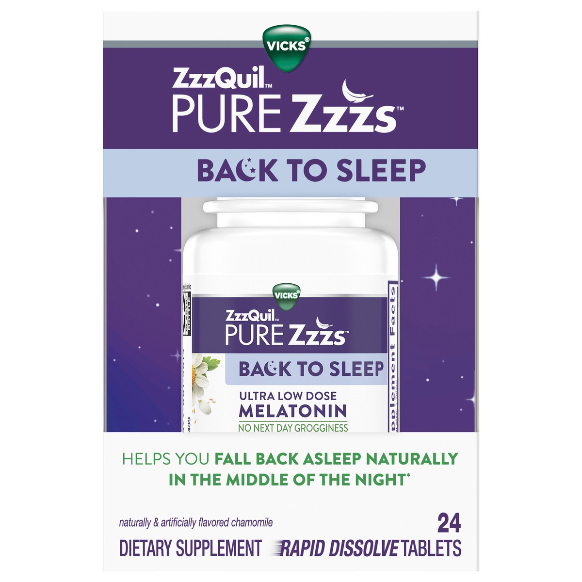 slide 1 of 2, ZzzQuil Melatonin, Back To Sleep, Tablets, 24 ct