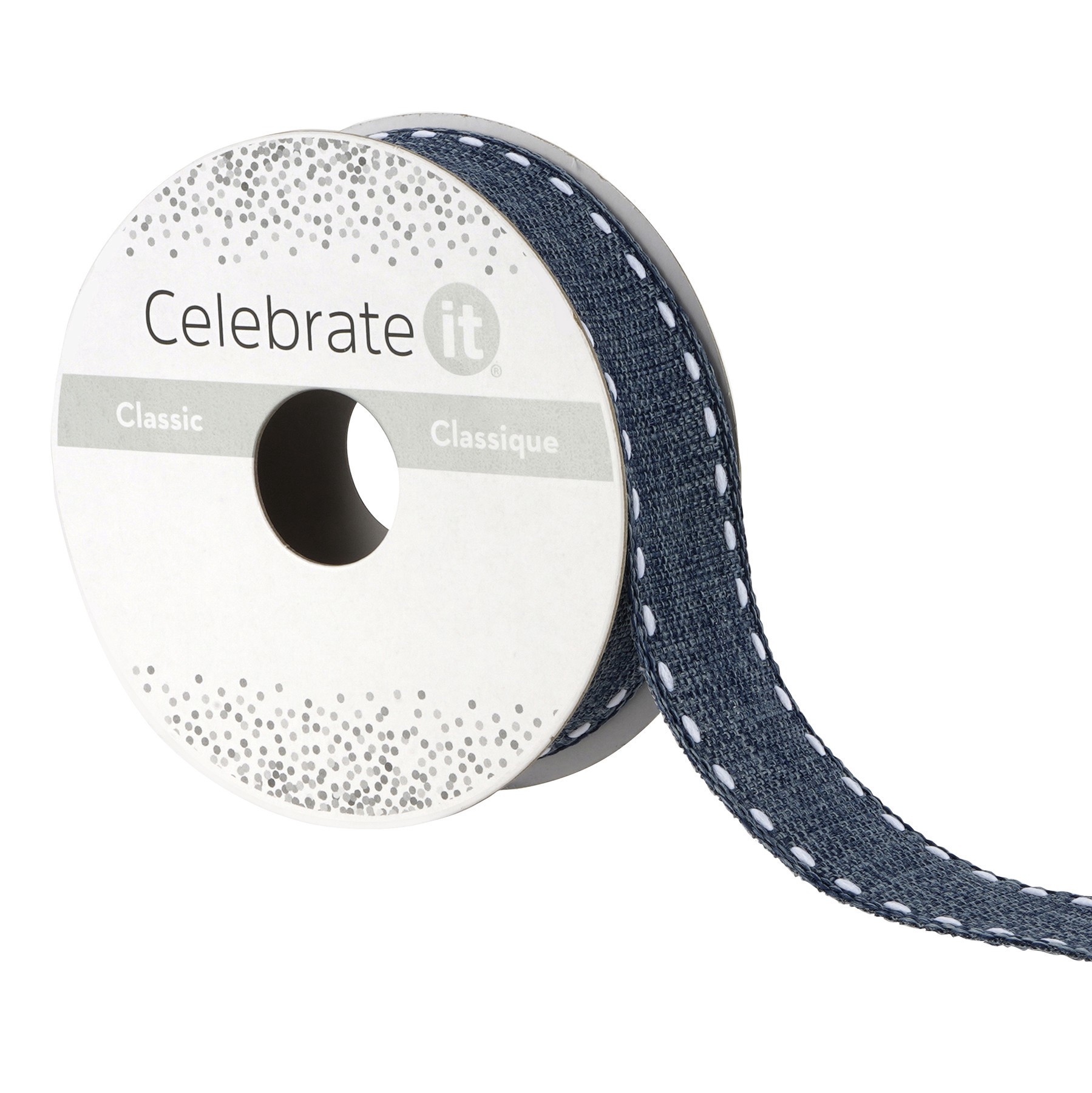 slide 2 of 4, 7/8'' X 2 Yd. Demi Blue Stitch Ribbon By Celebrate It, 0.875 in x 2 yd