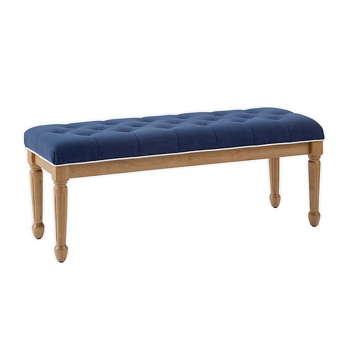 slide 1 of 4, One Kings Lane Open House Jasmine Cane Upholstered Bench - Navy, 1 ct