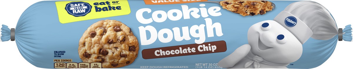 slide 13 of 13, Pillsbury Eat or Bake Refrigerated Cookie Dough, Chocolate Chip, Value Size, Makes 30 Cookies, 30 oz, 30 oz