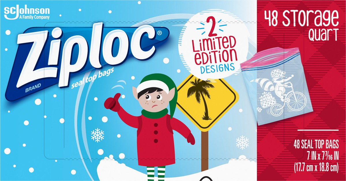 slide 2 of 2, Ziploc Seal Top Bags Holiday Limited Edition Quart Storage 7x7 Inch - 48 Count, 48 ct