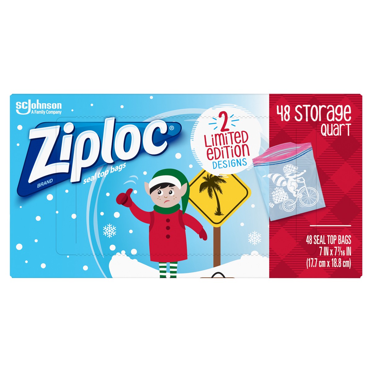 slide 1 of 2, Ziploc Seal Top Bags Holiday Limited Edition Quart Storage 7x7 Inch - 48 Count, 48 ct