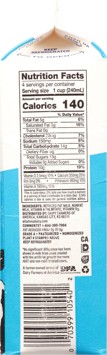 slide 8 of 9, Alta Dena Reduced Fat Milk 1 qt Carton, 1 qt