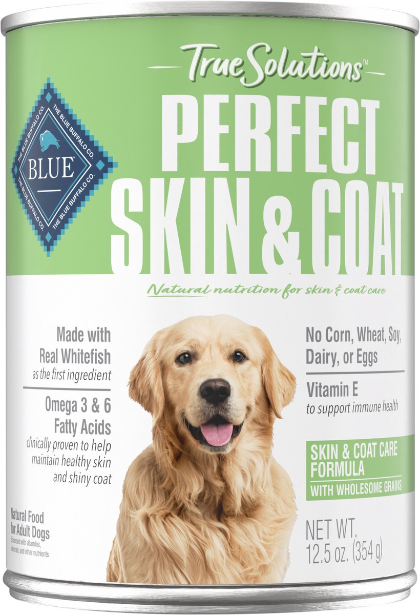 slide 3 of 3, Blue Buffalo True Solutions Perfect Skin & Coat Natural Adult Wet Dog Food, Whitefish 12.5-oz Can, 12.5 oz