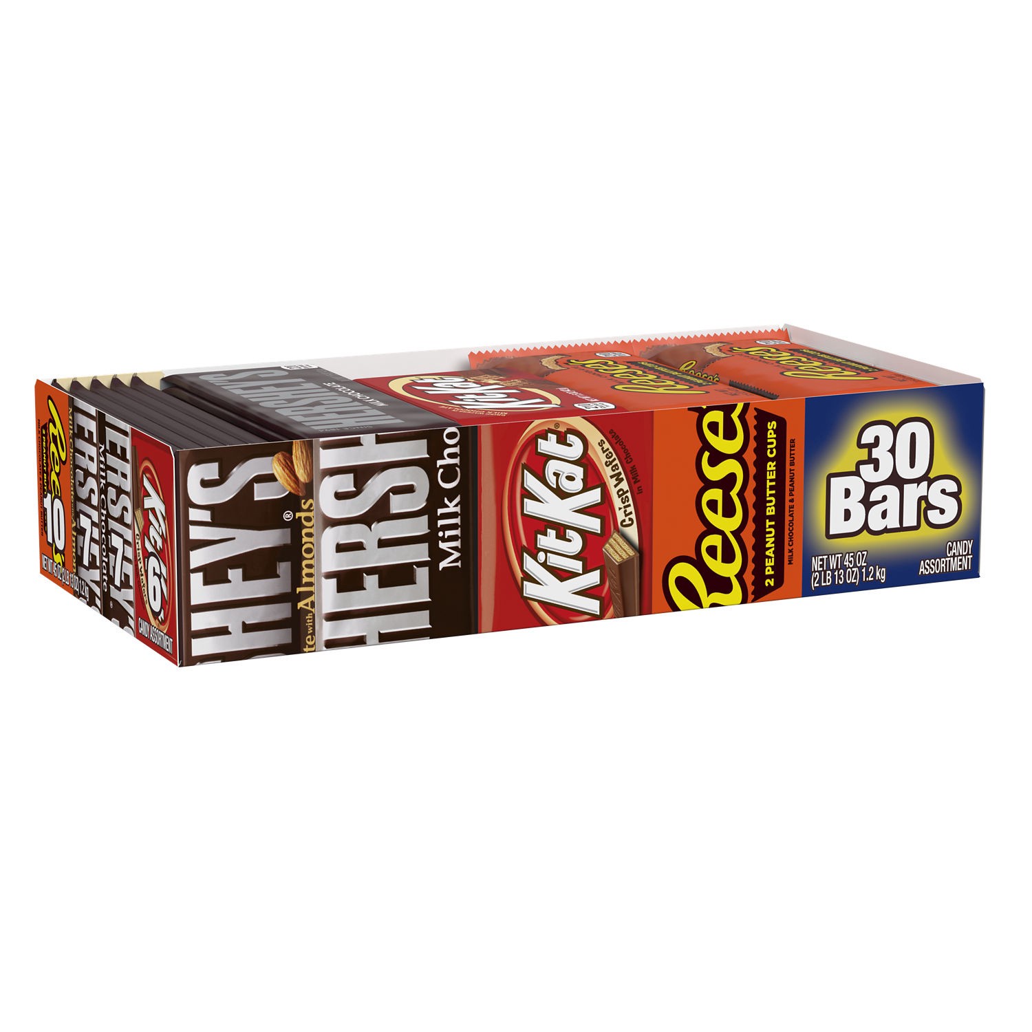 slide 1 of 7, HERSHEY'S, KIT KAT and REESE'S Assorted Milk Chocolate Candy Bars, 45 oz (30 Count), 30 ct