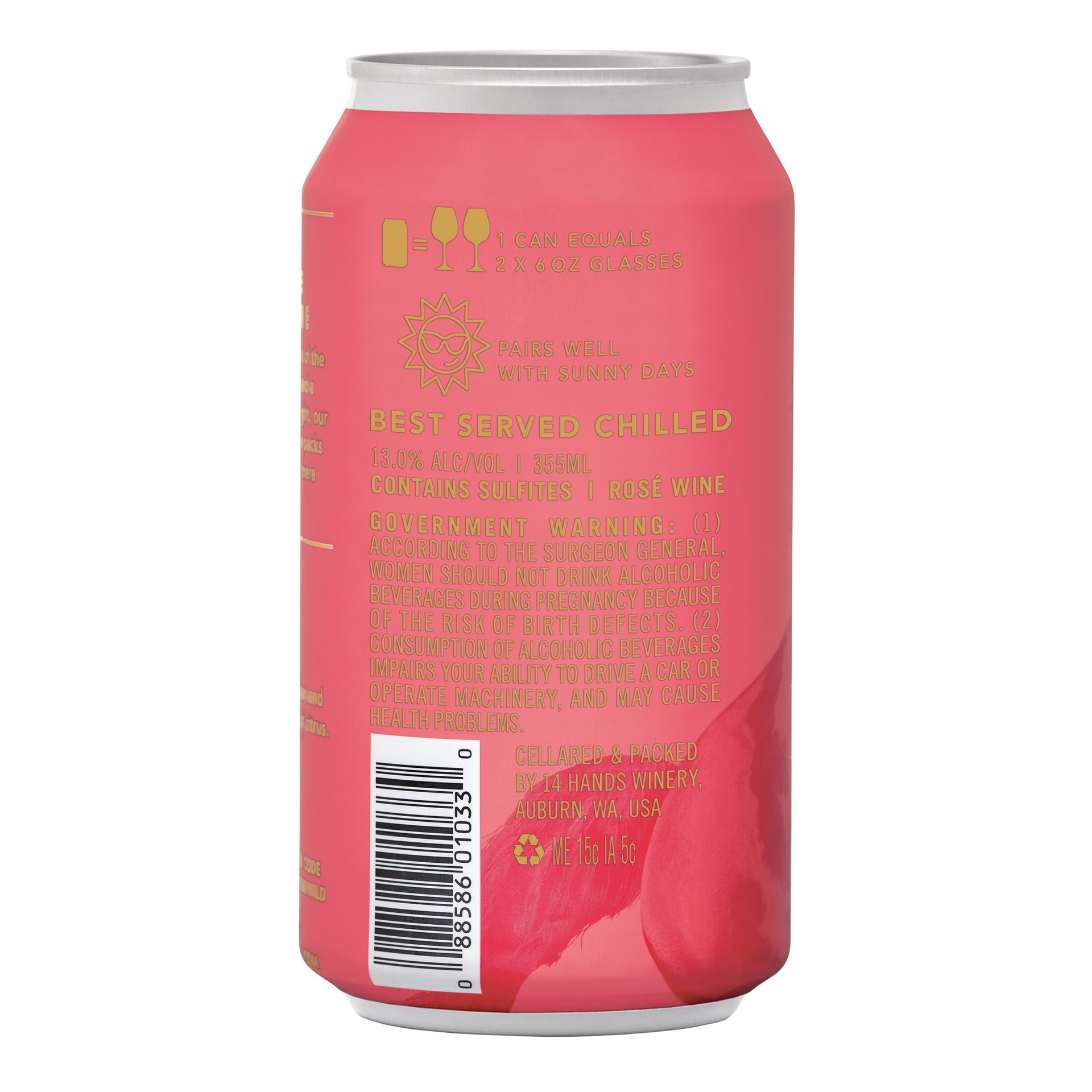 slide 3 of 6, 14 Hands Rosé Wine, 375 mL Can, 375 ml