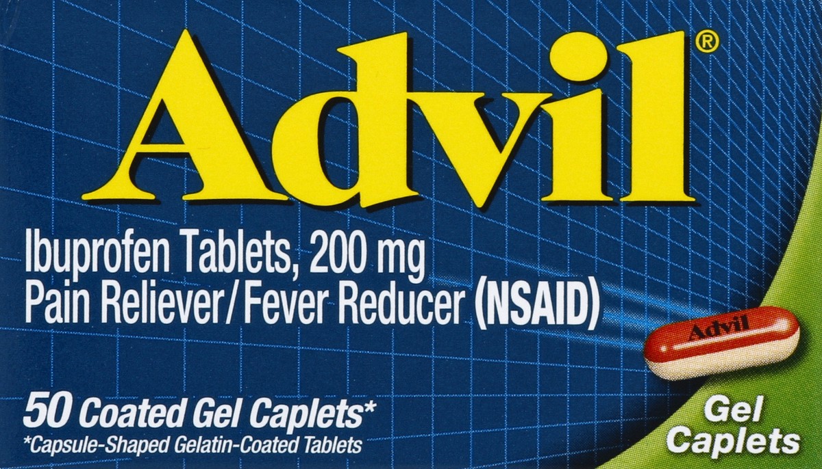 slide 4 of 4, Advil Ibuprofen Tablets Pain Reliever Fever Reducer Coated Gel Caplets, 50 ct; 200 mg