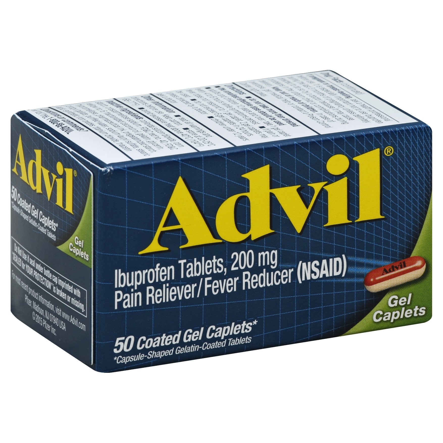 slide 1 of 2, Advil Ibuprofen Tablets Pain Reliever Fever Reducer Coated Gel Caplets, 50 ct; 200 mg