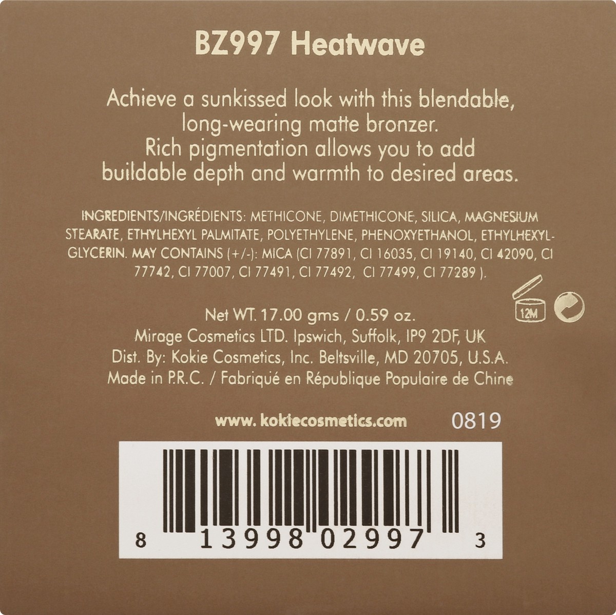 slide 10 of 10, Kokie Heatwave BZ997 Matte Bronzer 17 g, 17 g