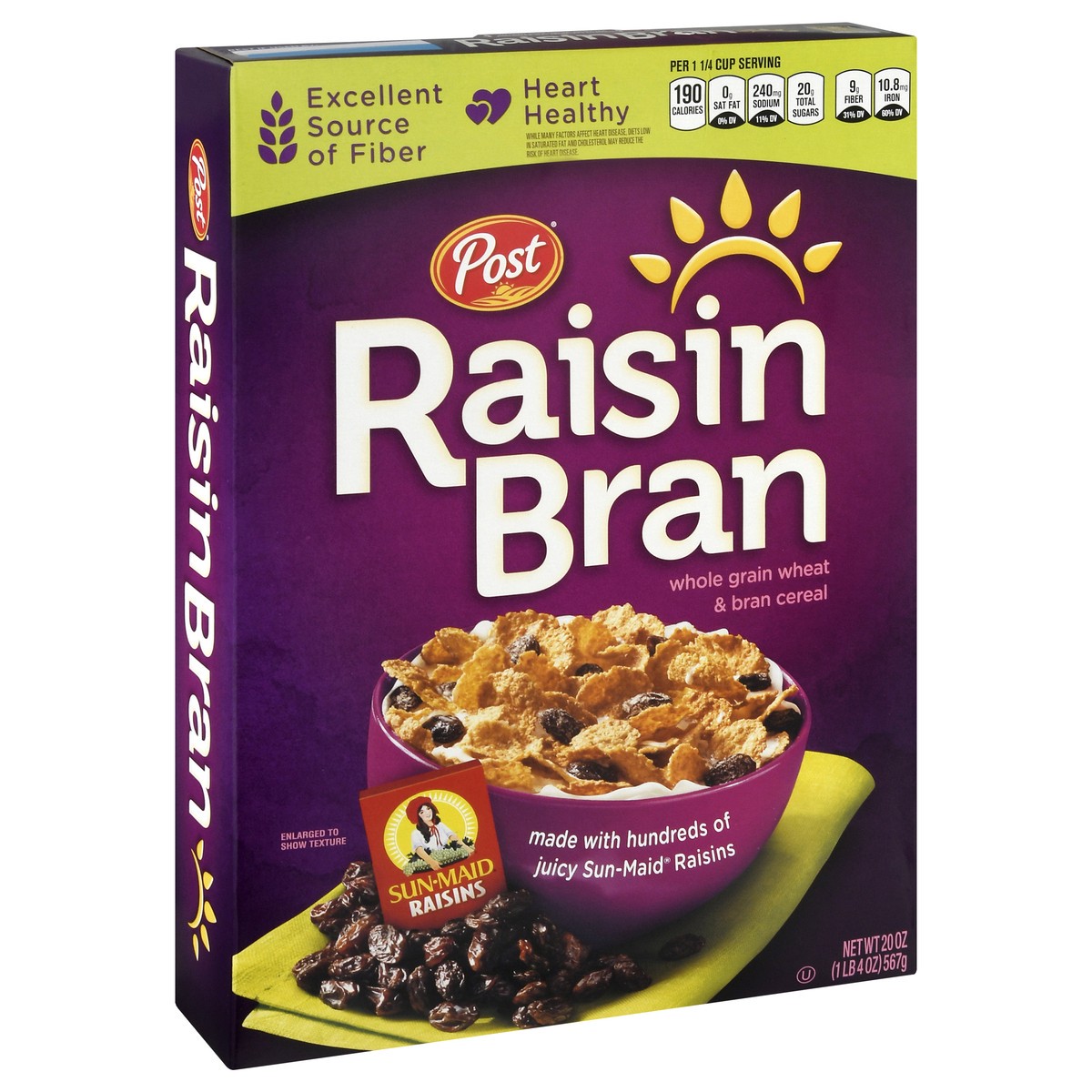 slide 7 of 9, Post Raisin Bran, Whole Grain Wheat & Bran Breakfast Cereal, Kosher, 20 Ounce, 20 oz