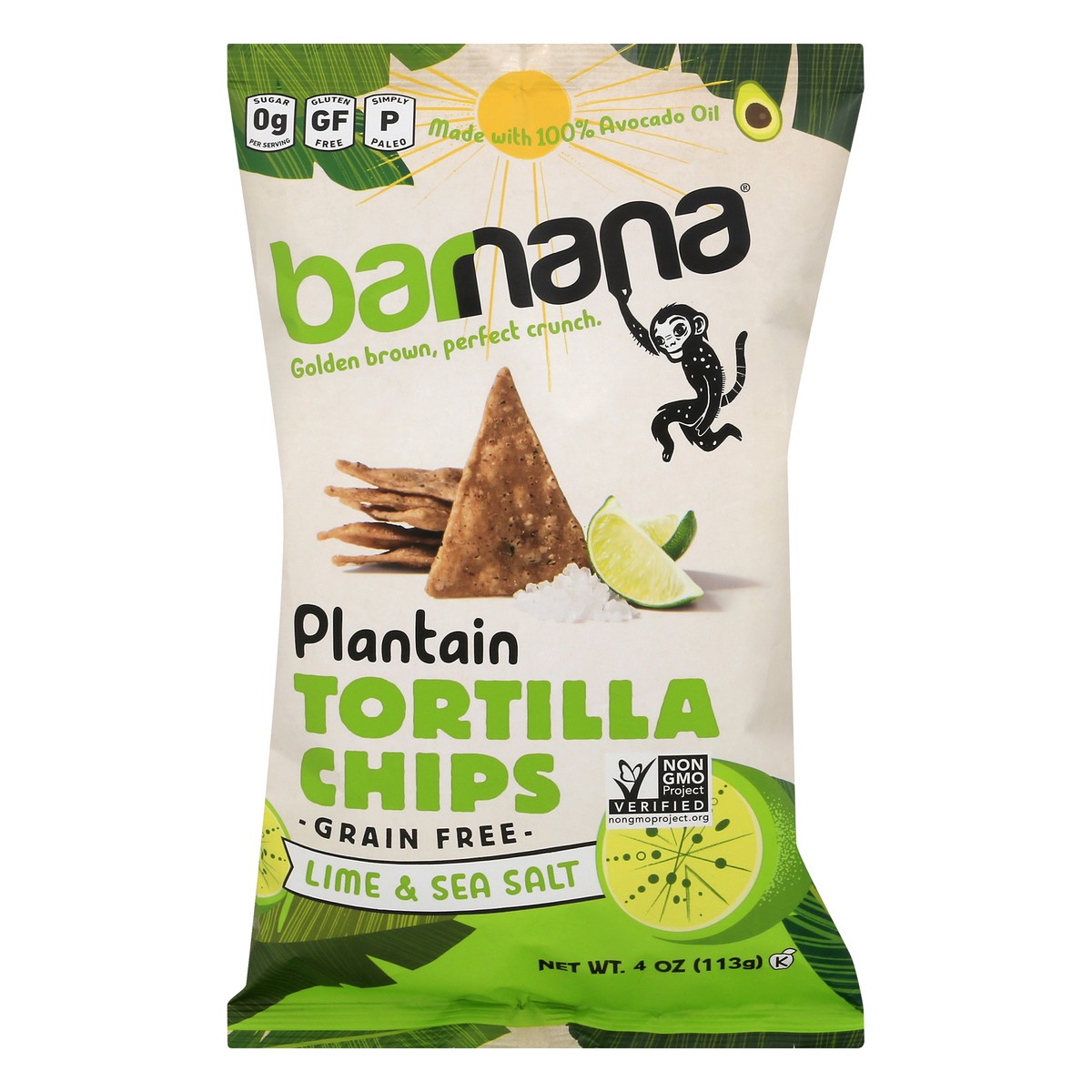 slide 1 of 9, Barnana Plantain Lime & Sea Salt Tortilla Chips 4 oz, 4 oz