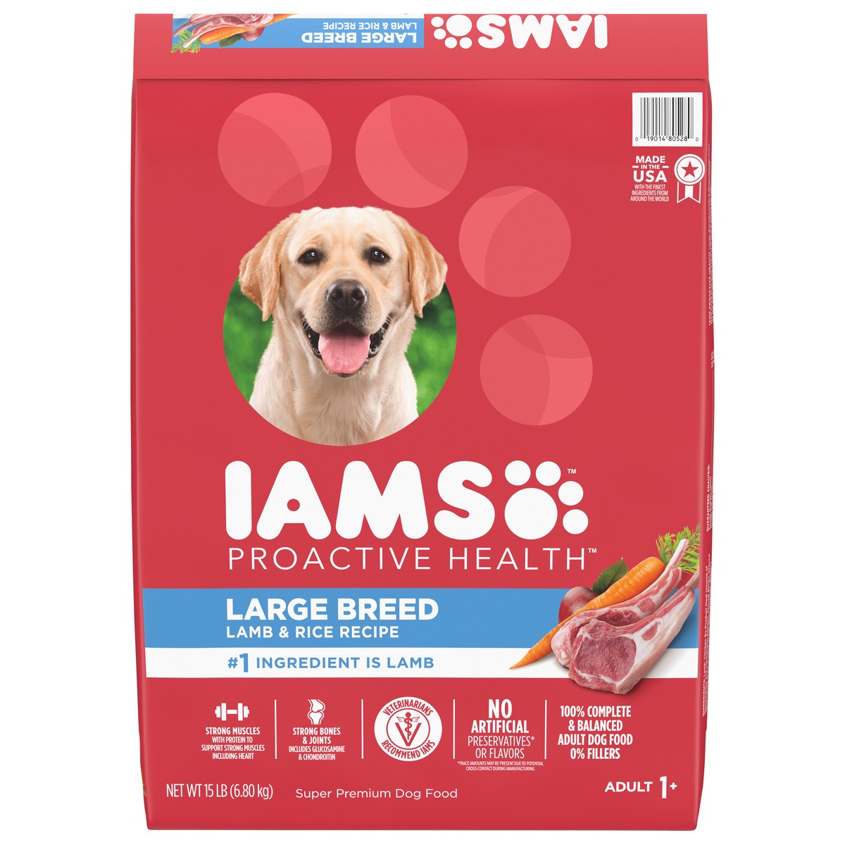 slide 1 of 6, IAMS PROACTIVE HEALTH Large Breed Adult Dry Dog Food Lamb & Rice Recipe, 15 lb. Bag, 15 lb
