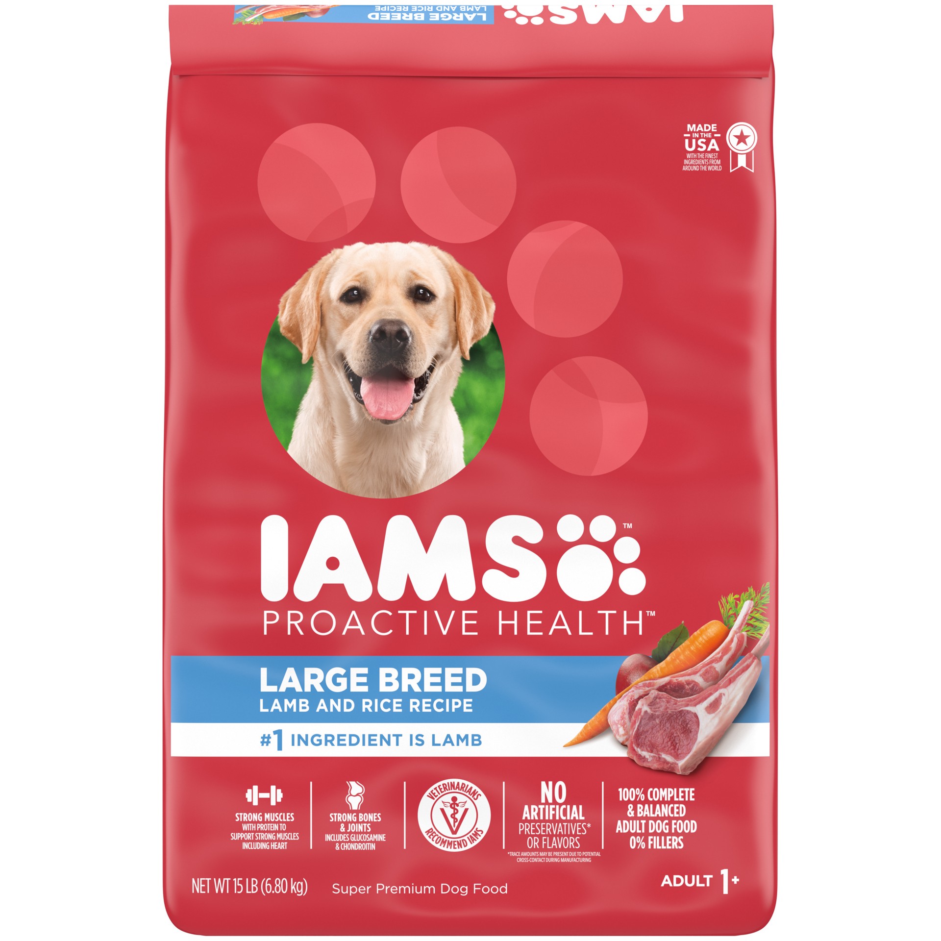 slide 1 of 6, IAMS PROACTIVE HEALTH Large Breed Adult Dry Dog Food Lamb & Rice Recipe, 15 lb. Bag, 15 lb